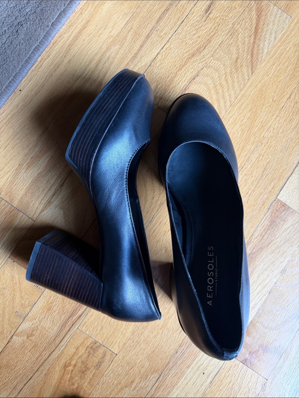AEROSOLES Black Block Heel Platform Pumps